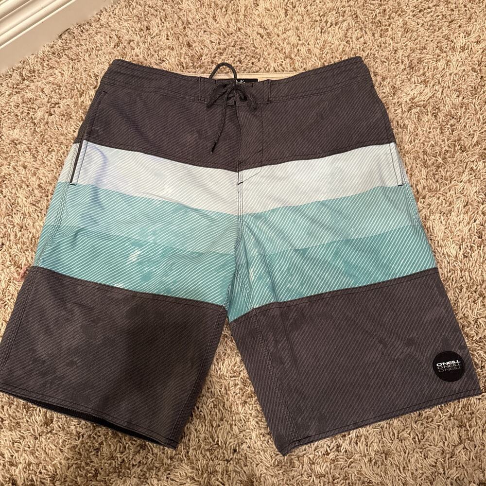 O’Neill Cruzers Board Shorts Men’s Size 31 Gray Blue Aqua Stretch Swim Trunks